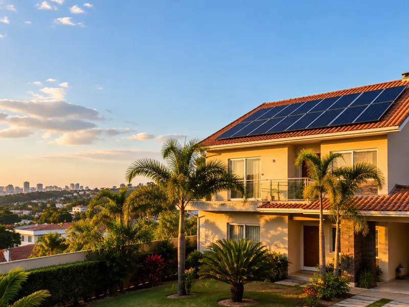 Sobrado com painéis solares no telhado