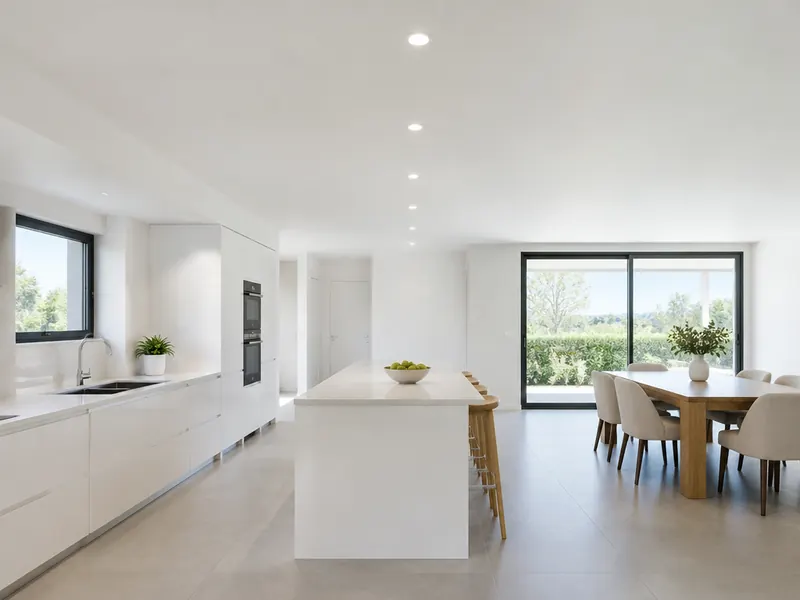 Cozinha com forro de gesso liso e spots embutidos