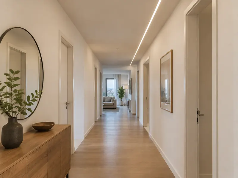 Corredor com forro de gesso e linha de LED embutida