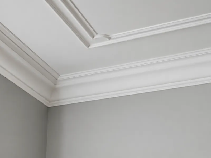 Detalhe de moldura de gesso no encontro da parede com o teto