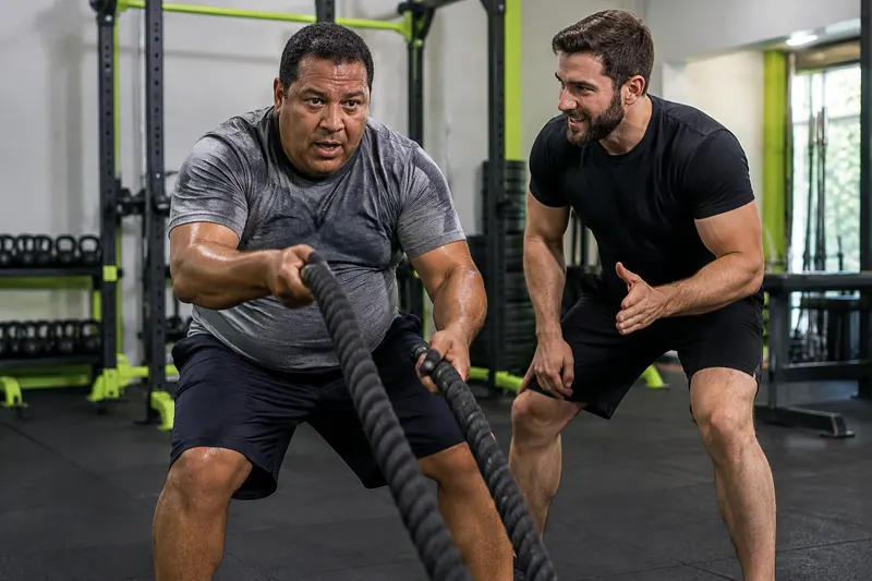 Aluno fazendo exercício com cordas navais