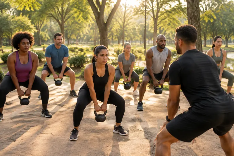 Treino funcional em grupo num parque