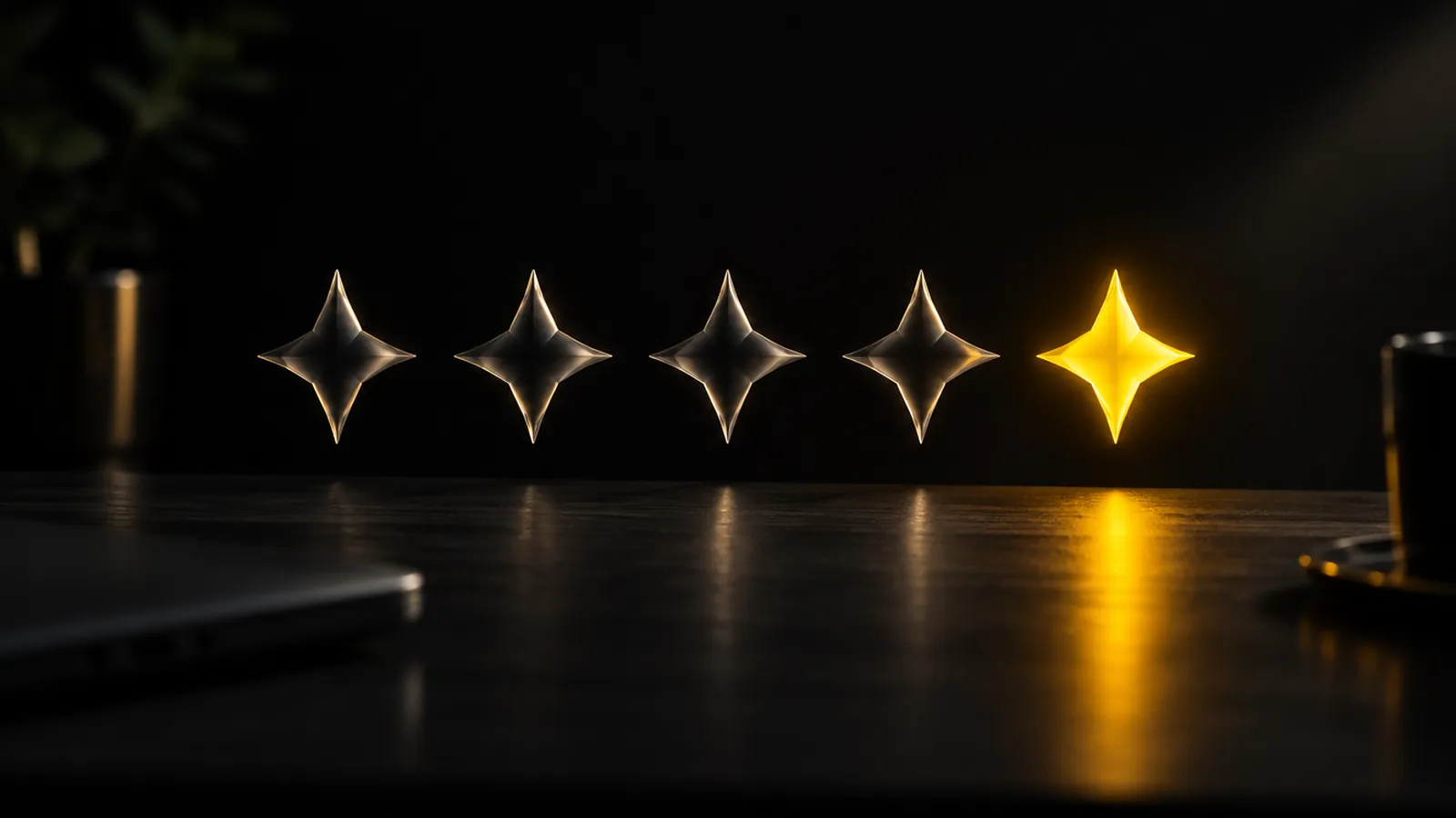Cinco estrelas acesas sobre a mesa, a última em amarelo