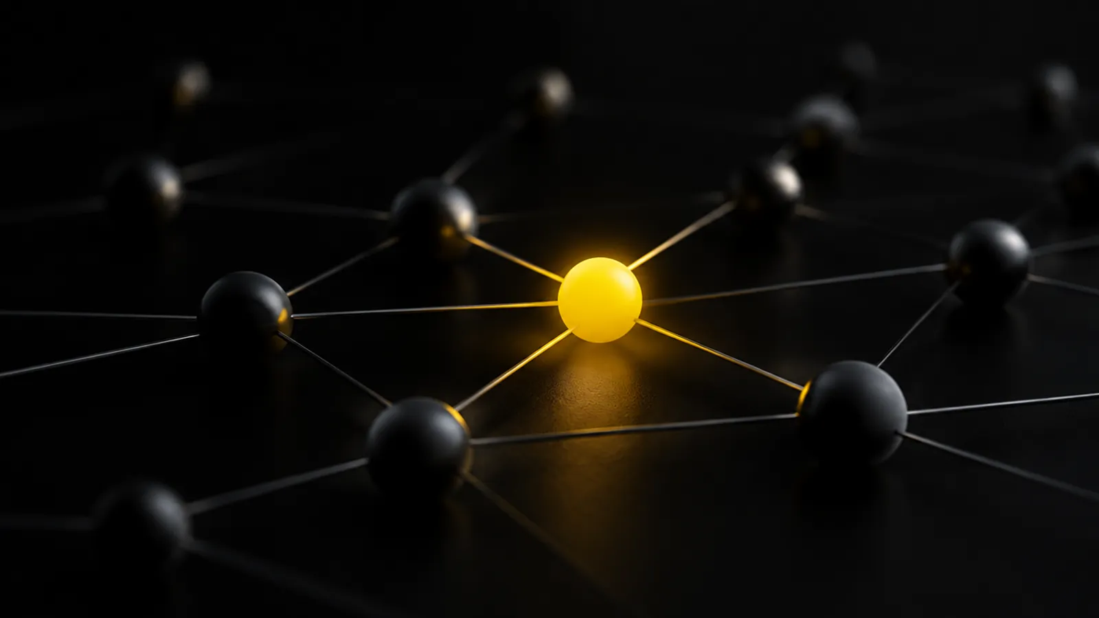 Rede de pontos conectados com um ponto central amarelo