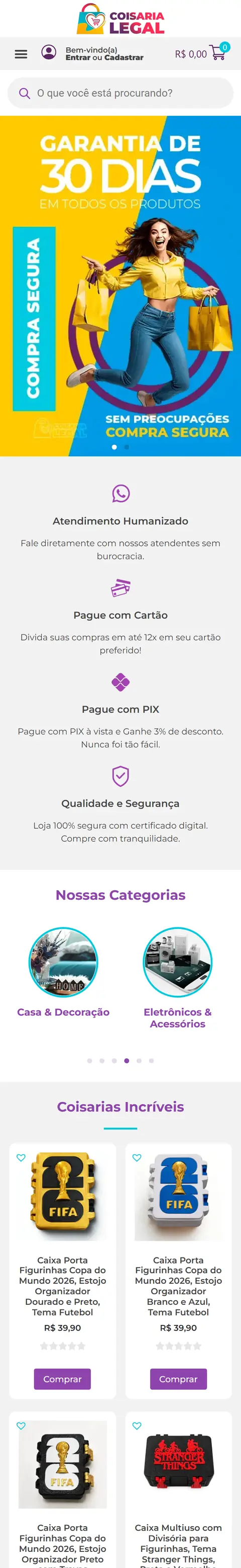 Loja virtual Coisaria Legal no celular
