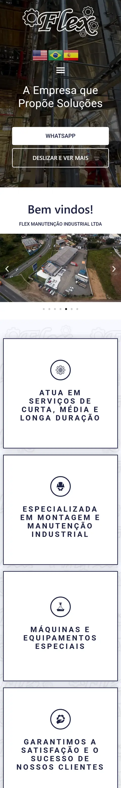 Site da Flex Manutenção Industrial no celular