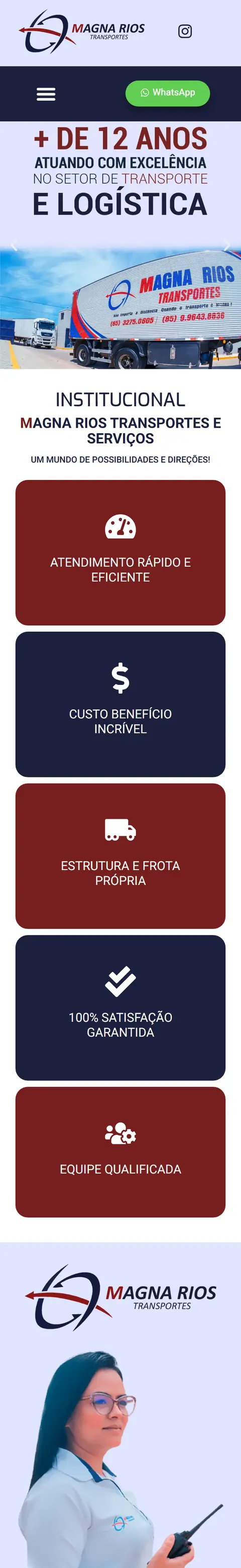 Site da Magna Rios Transportes no celular