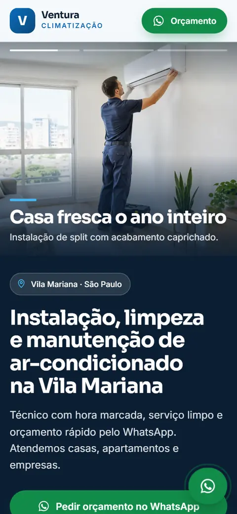 Modelo de site de uma página para ar-condicionado