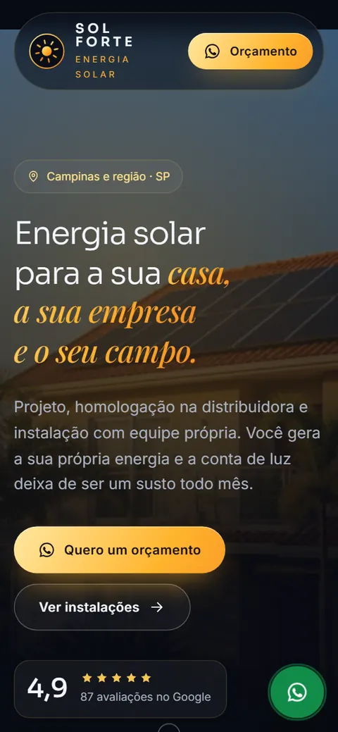Modelo de site de uma página para energia solar