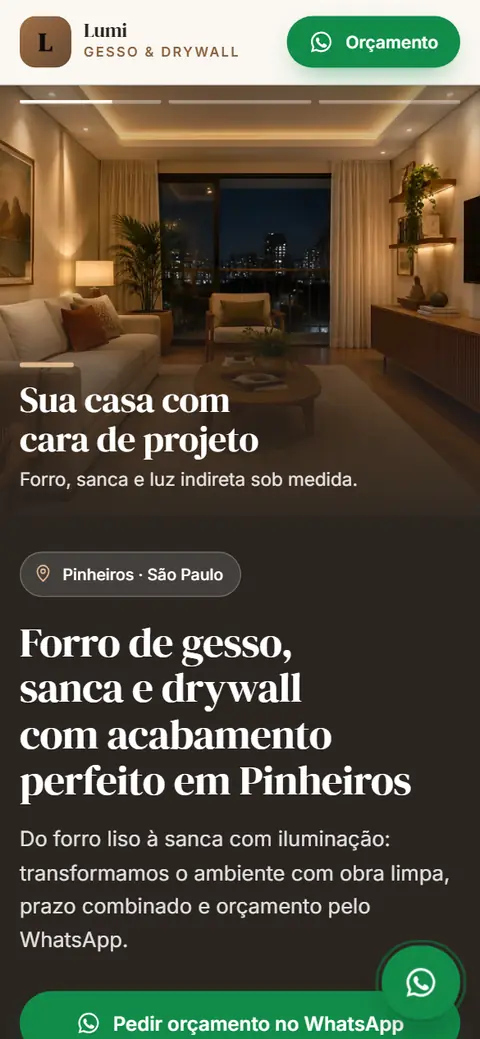 Modelo de site de uma página para gesso e drywall