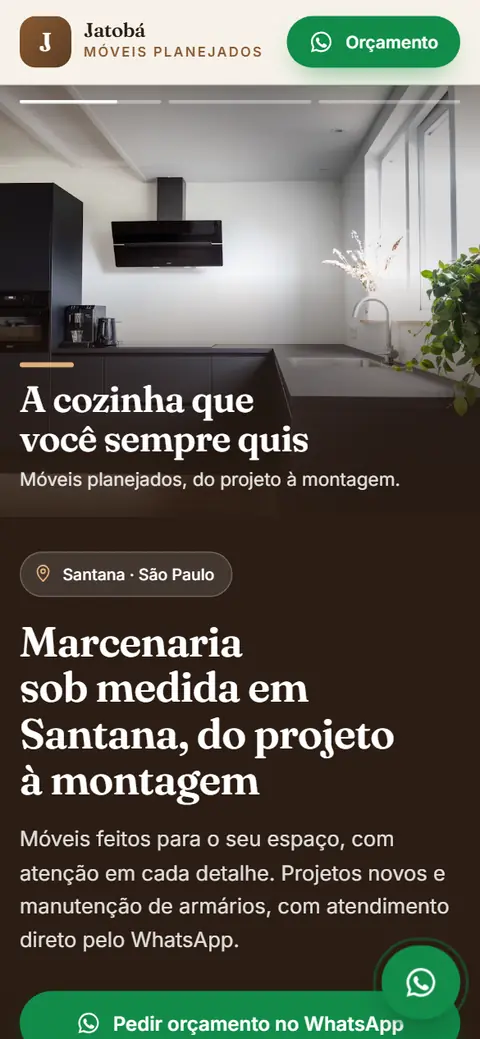 Modelo de site de uma página para marcenaria