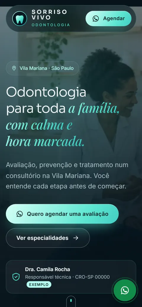 Modelo de site de uma página para odontologia
