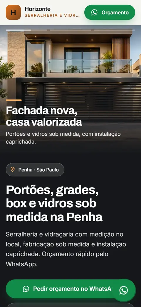 Modelo de site de uma página para serralheria e vidraçaria
